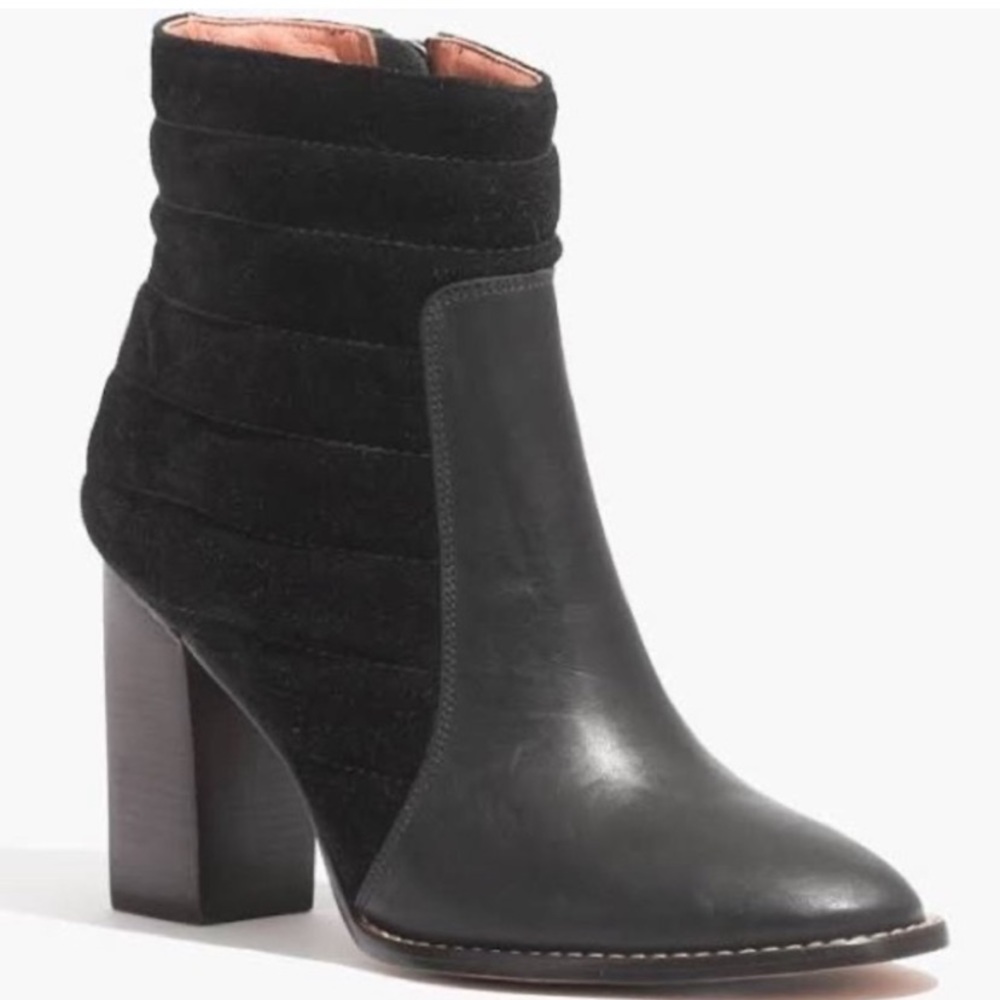 Madewell Lindley Suede Quilted Black Booties Size 8.5 - Picture 1 of 9